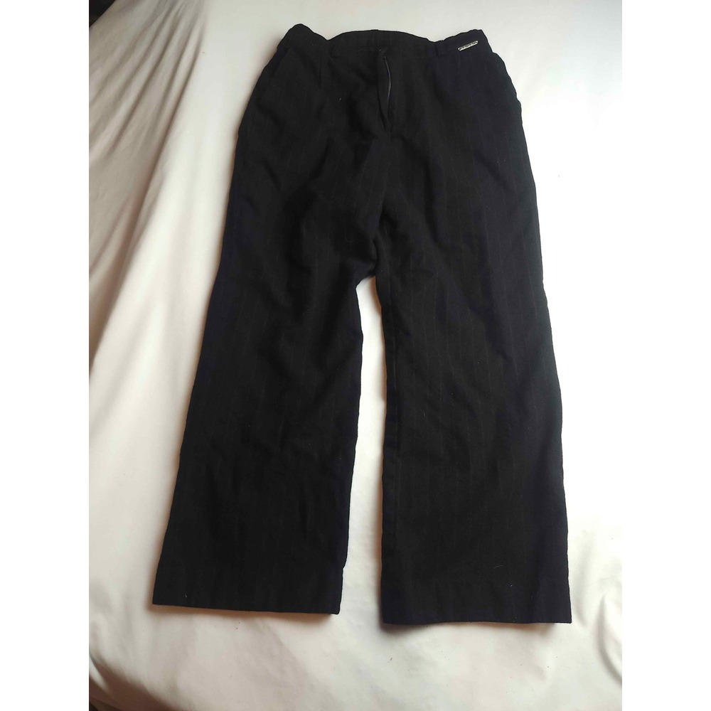 Geiger Collections Black Pinstripe Pure Wool Wide Leg Trousers Austria Womens 28